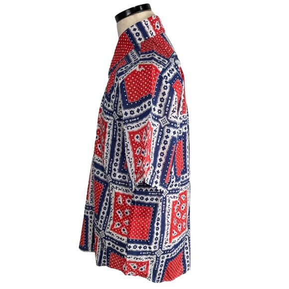 Vintage 70s Kings Road Mens Perma-Prest Short Sleeve Shirt Size M Red/Blue - Picture 2 of 8